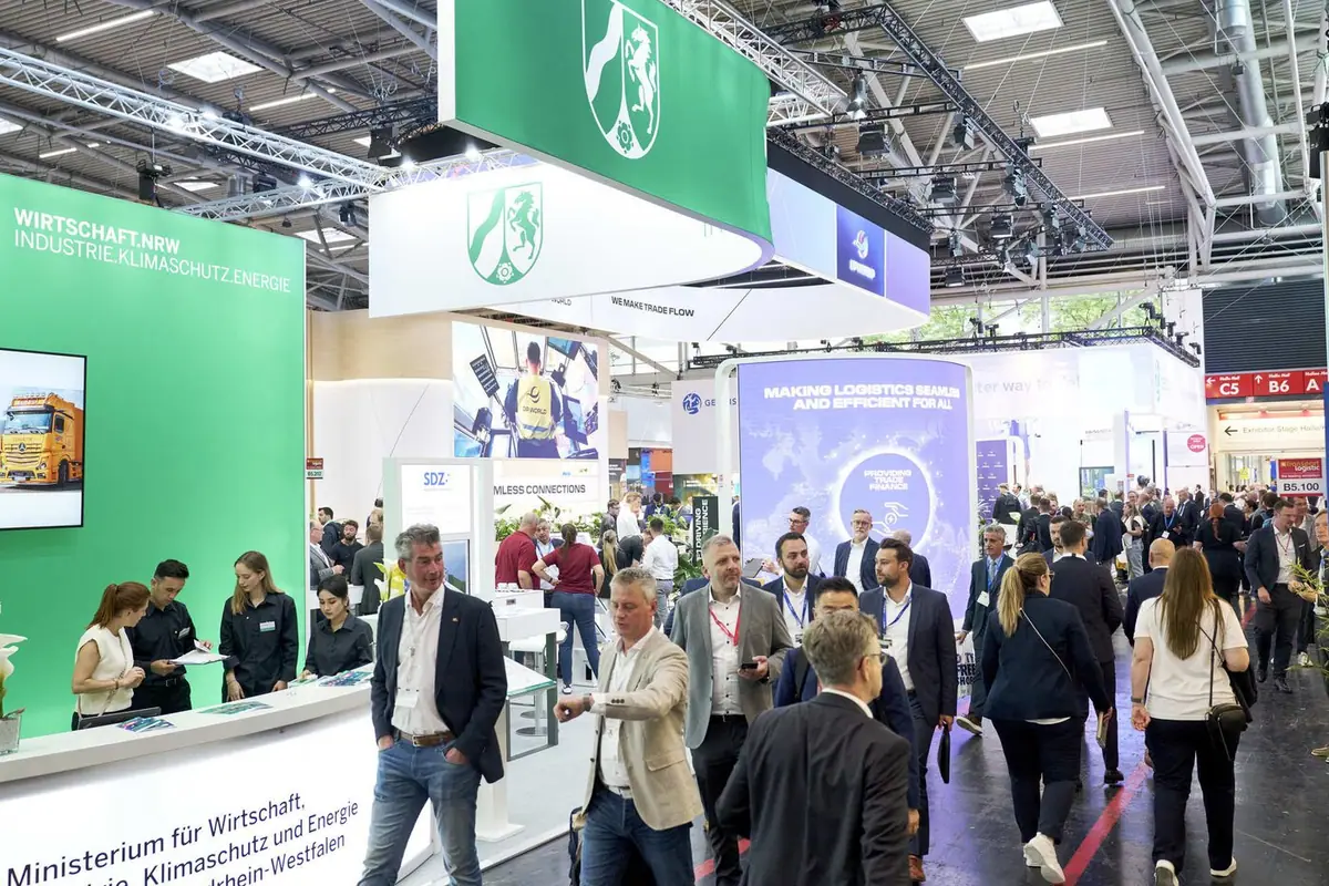Busy exhibition hall at transport logistic in Munich